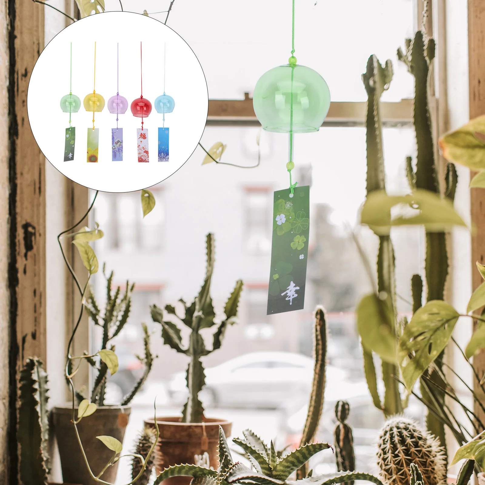 

5pcs Japanese- style Color Wind Chimes- Glass Wind Chimes Summer and Wind Home Balcony Pendant ( Red, Yellow, Blue, Green,