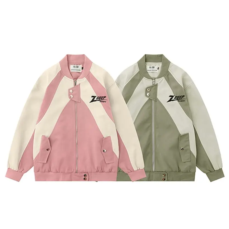

Unisex American Bombers Coat Spring Autumn Hip Hop High Street stitching Bomber Varsity Racing Woman Jacket Long Sleeve Coats