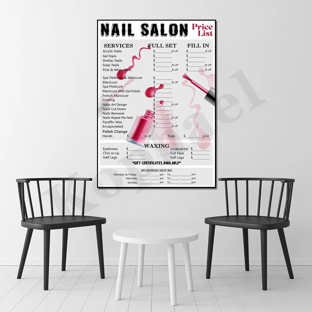 Модный дизайн для маникюрного салона прайс-лист на стену искусство печать