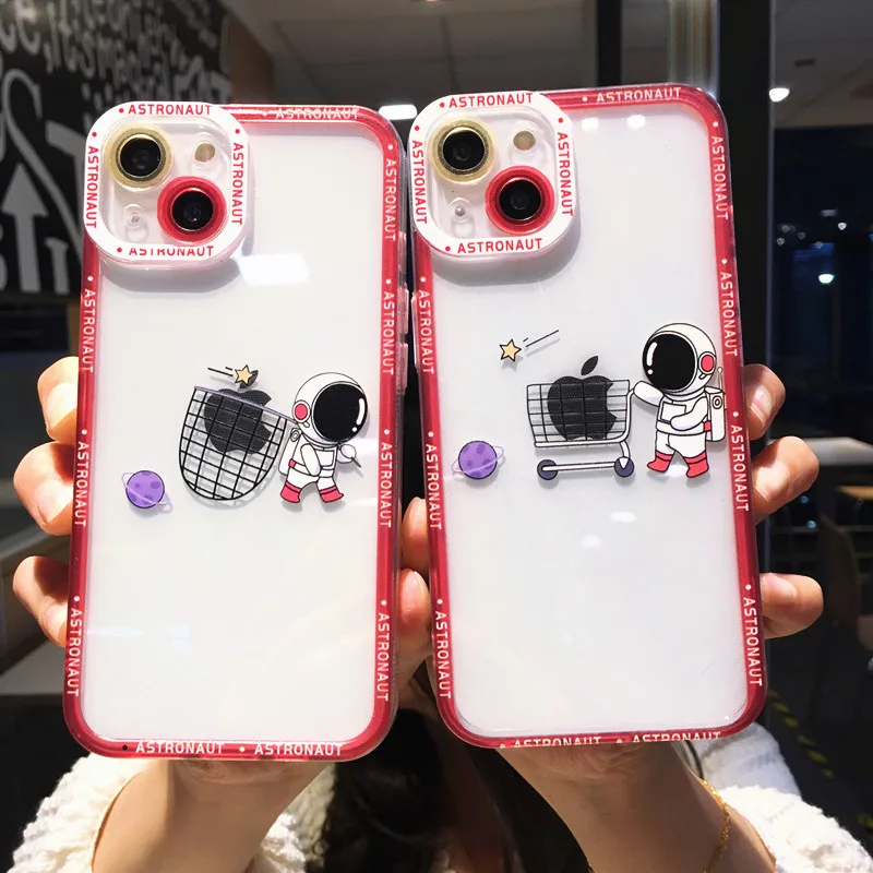 

LUPWAY Cartoon Transparent Astronaut Phone Case For iPhone 11 12 13 Pro Max XS Max X XR 7 8 Plus Cute Silicone Bumper Back Cover