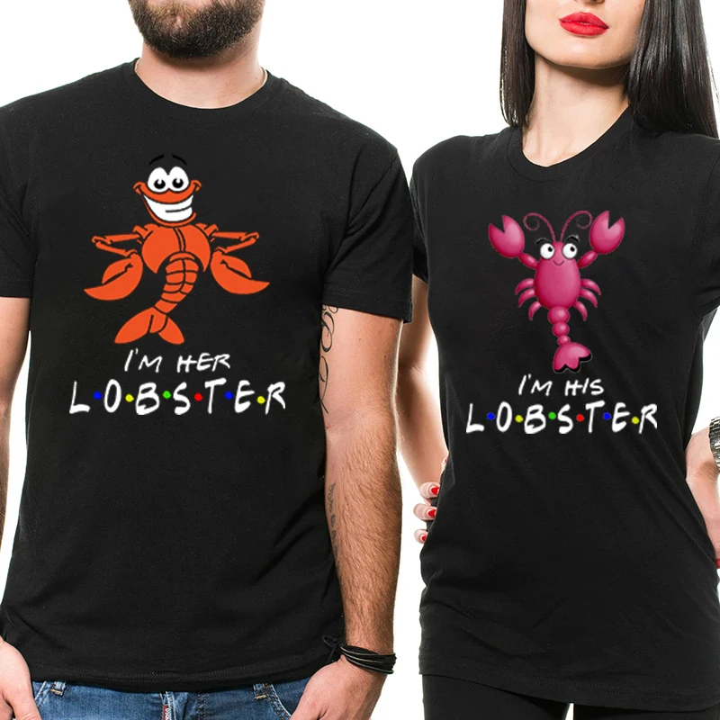 

Lobster Cartoon Men Women's Fashion Couples' Clothes Short Sleeve Print T-shirt Couple Tee Tops Valentine Shirts Sets