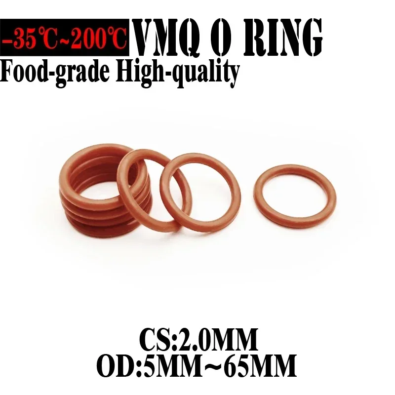 100 шт. красное Силиконовое уплотнительное кольцо VMQ CS 2 мм OD 5 ~ 65 пищевая класс
