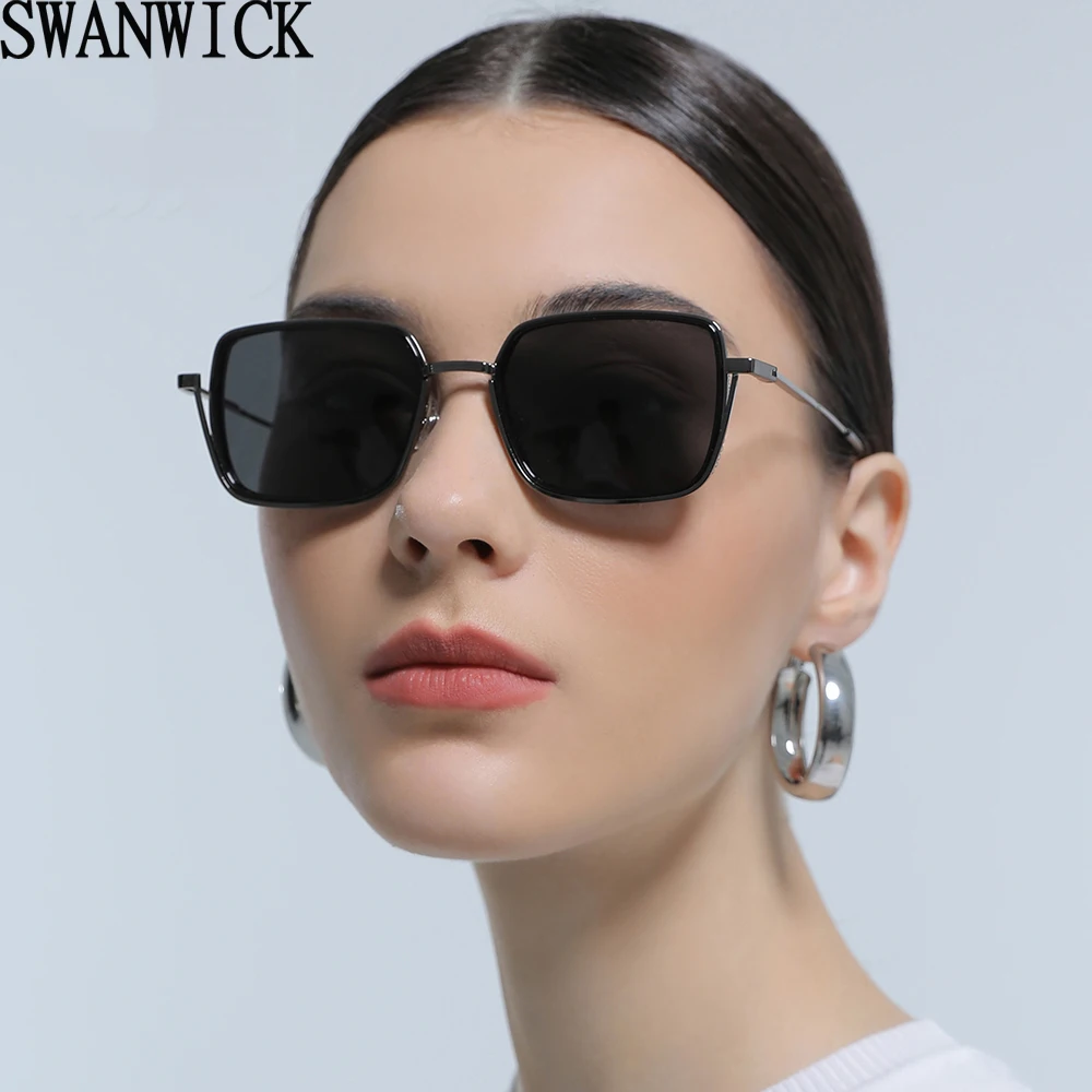 

Очки Swanwick в металлической оправе uv400 для мужчин и женщин, поляризационные Квадратные Солнцезащитные, в стиле ретро, чёрные, серые, летние