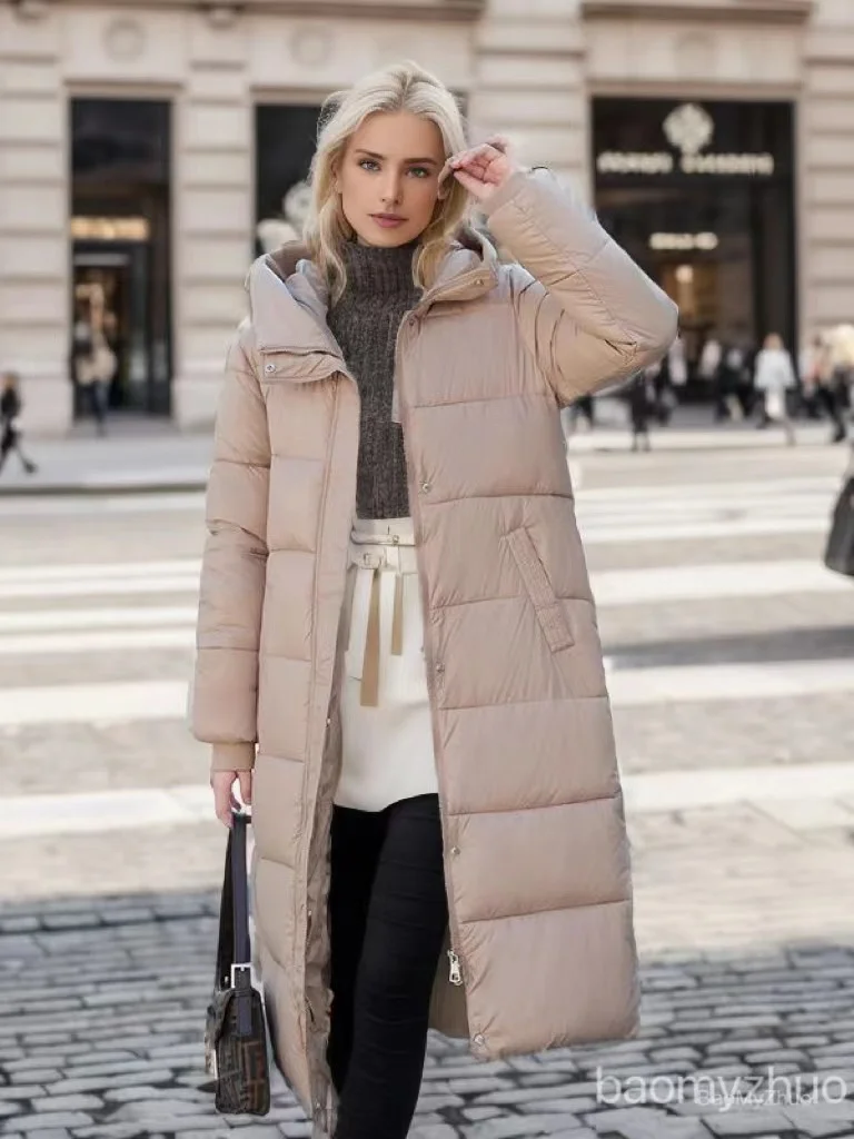 

2023 Winter Long Coat Women Down Jacket Female Cotton Padded Hooded Overcoat Parka Mujer Thick Lady Warm Jackets Coats Top White
