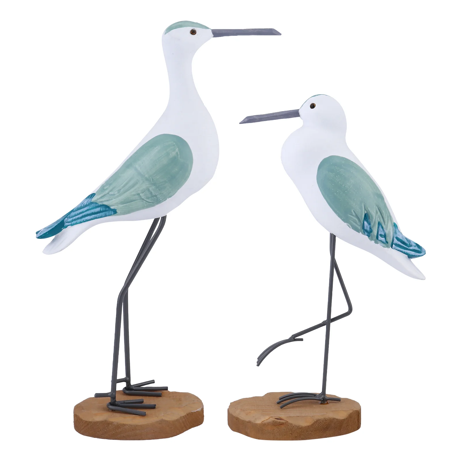 

2pcs Wooden Figurine Nautical Desktop Ornaments Rustic Vintage Bird Sculpture Mediterranean Coastal Beach Home Holiday