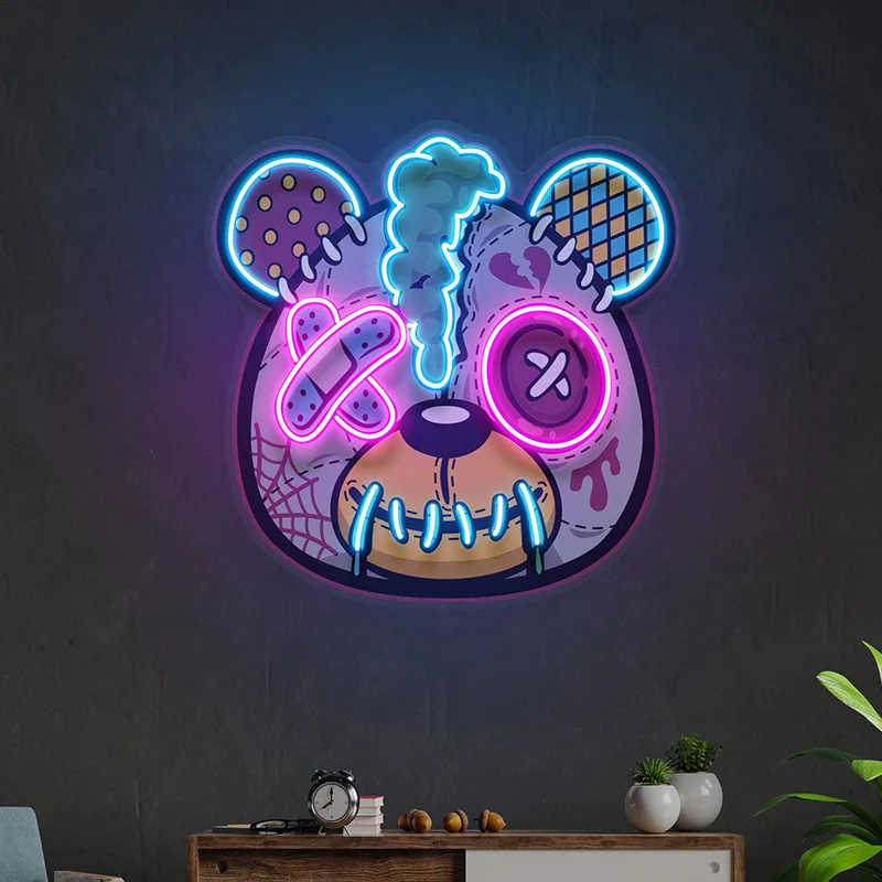 

Damaged Teddy Neon Sign, Cute Bear Neon Sign, Graffiti Neon Sign, Children's Room Decoration Light, Custom Neon Sign