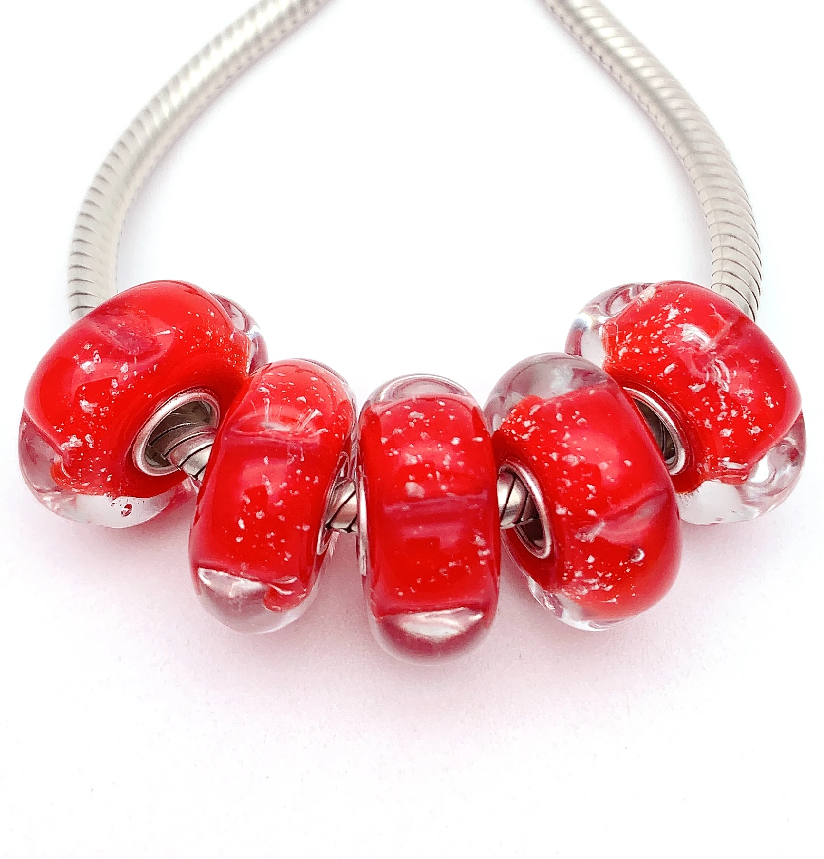 

XHYG265 5X 100% Authenticity S925 Sterling Silver Beads Murano GlassBeads Fit European Charms Bracelet Diy Jewelry Lampwork