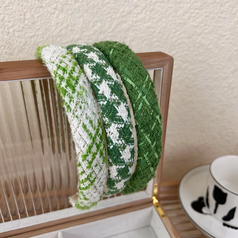 

Minar Stylish 3 Styles Knitted Plaid Plush Hairbands Print Wide Brimmed Cotton Headbands for Women Wholesale Hair Accessories