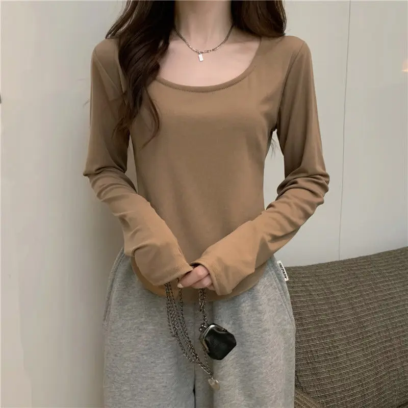 2022 Spring Temperament Sexy Trend Thin Low-neck Hot Girl Irregular Slim Long-sleeved Bottoming Shirt Top images - 6
