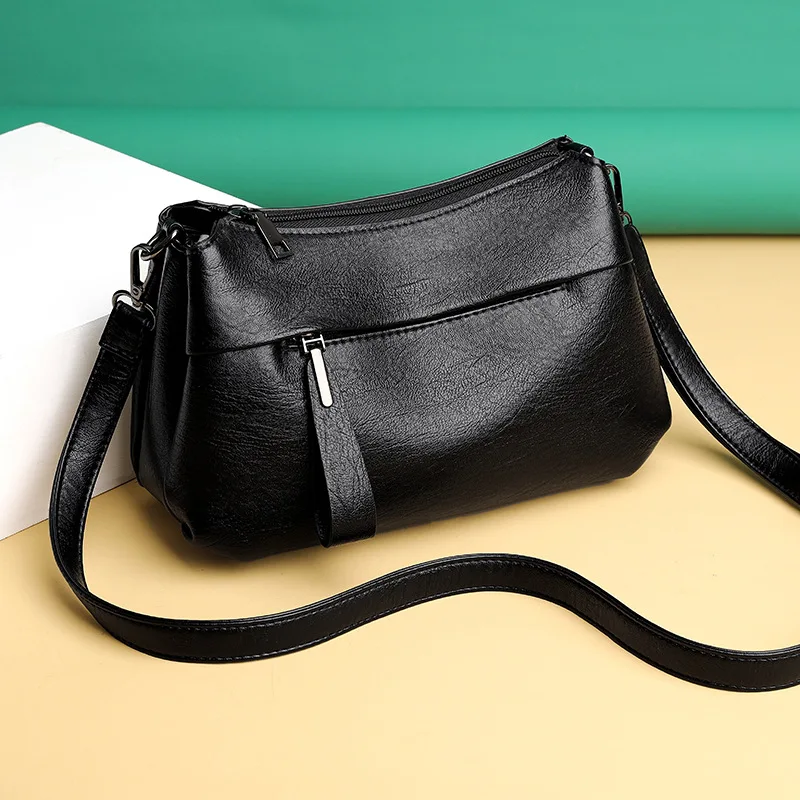 

2023 New in Middle-aged Korean Style Fashion Shoulder Messenger Legitimate Leather Women's Bag on Offer Cross Low Price Sling