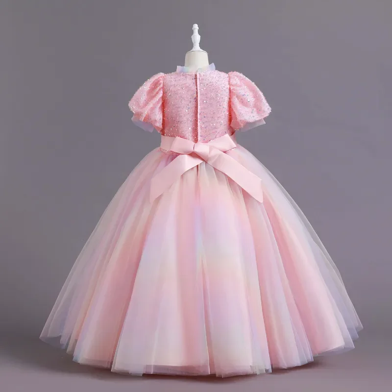 Роскошное вечернее платье для девочек Vogueon с пышными рукавами блестками детское