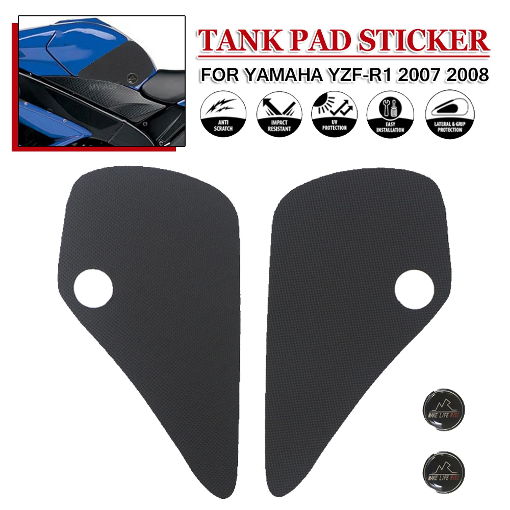 

Tank Pad Sticker For YAMAHA YZF R1 2007 2008 YZF-R1 YZFR1 Motorcycle PVC Fuel Gas Traction Side Knee Grip Protector Decals Cover