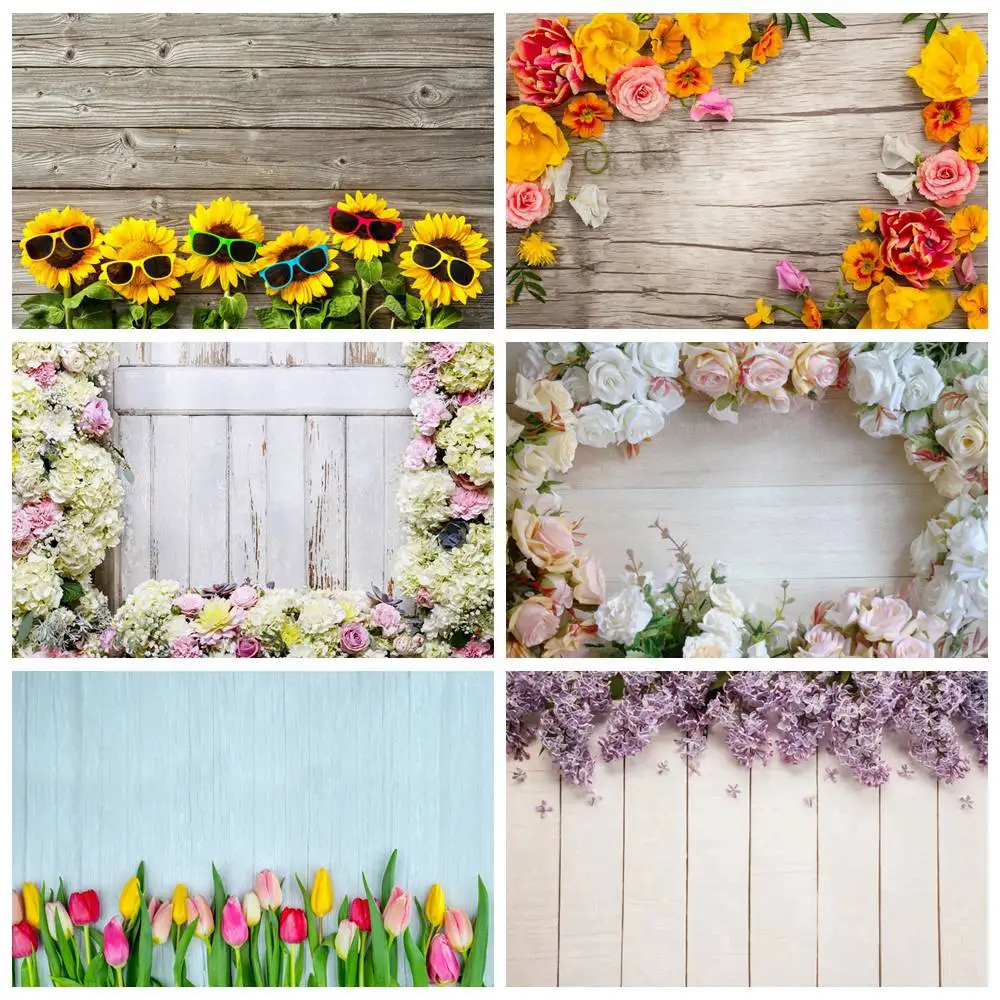 

Flowers Wooden Boards Backdrops Photography Decoration Spring Floral Hyacinth Lily Tulip Plank Birthday Studio Photo Backgrounds