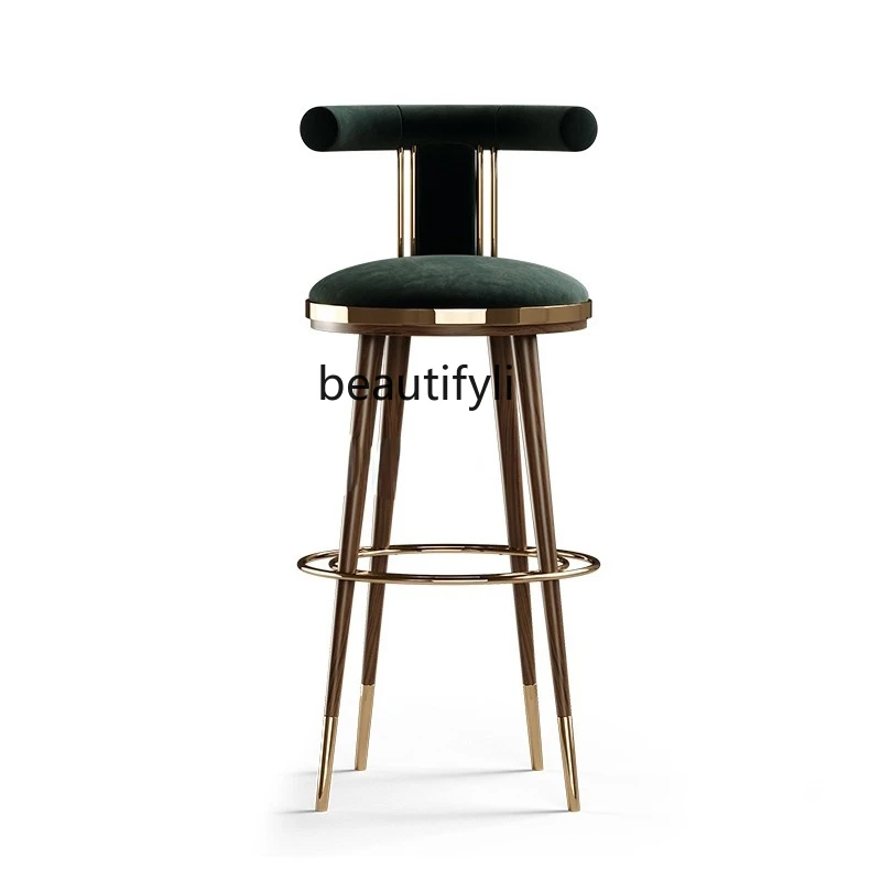 

zq Light Luxury Modern Solid Wood Bar Chair Household Minimalist Island Stool Nordic Reception Chair Bar Stool Stool