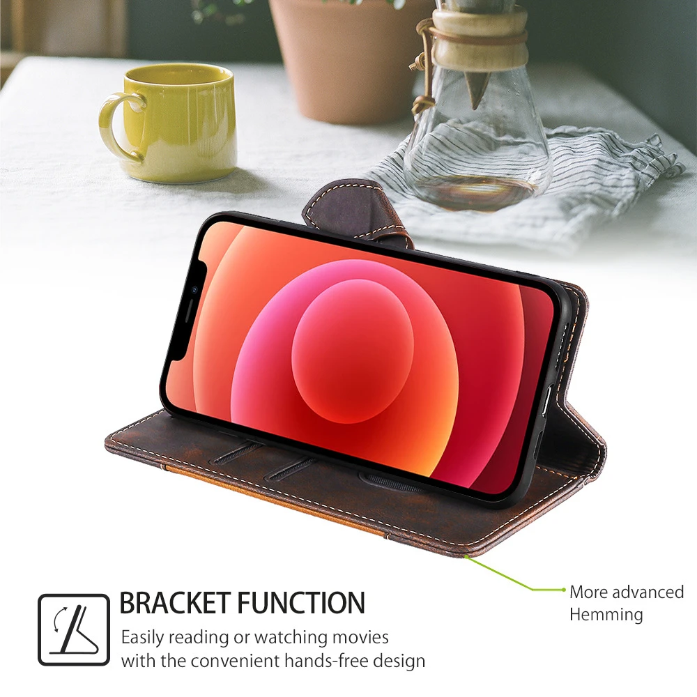 Кожаный чехол-бумажник с отделениями для карт iPhone 15 Pro Max 14 13 12 11 Plus