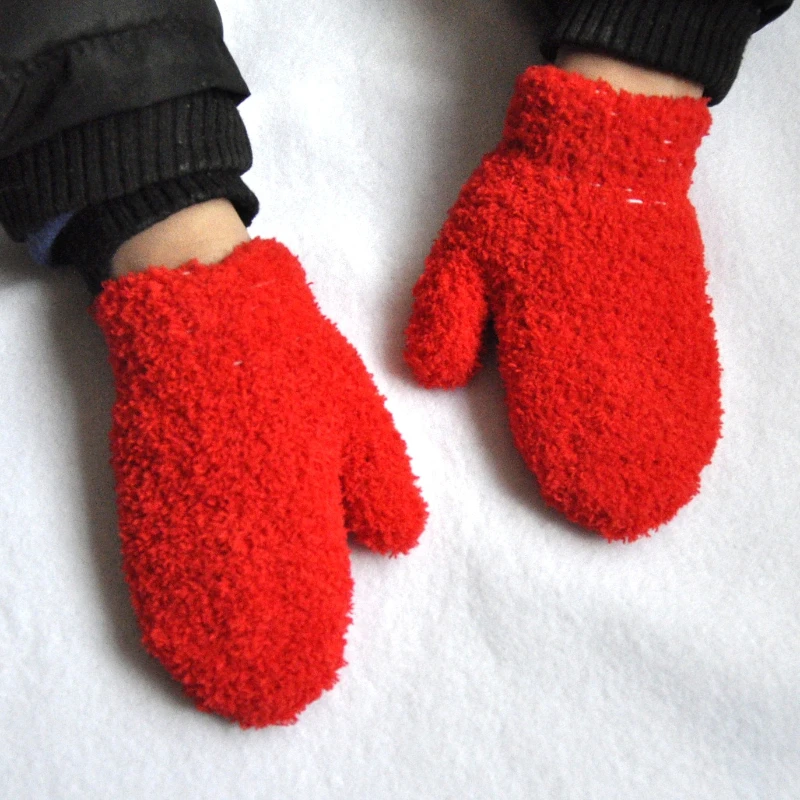 

Children Plush Gloves Solid Color Winter Warm Thicken Gloves