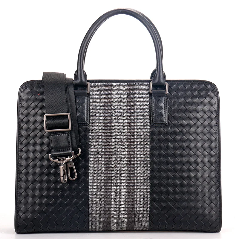 HandBag Men's Leather Luxury Brand Business Briefcase Leather Woven Bag Fashion Shoulder Bag ComputerBag Large Capacity 2023 New