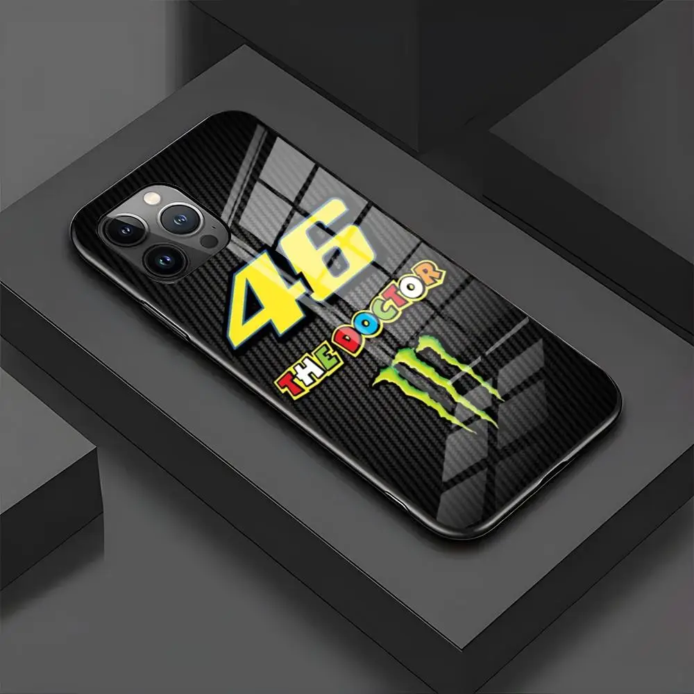 MINISO-Phone Case V-ValentinoS R-Rossies 46 For IPhone 15 Pro 16 14 13 12 11 Mini X XS XR Max Glass Design Cove