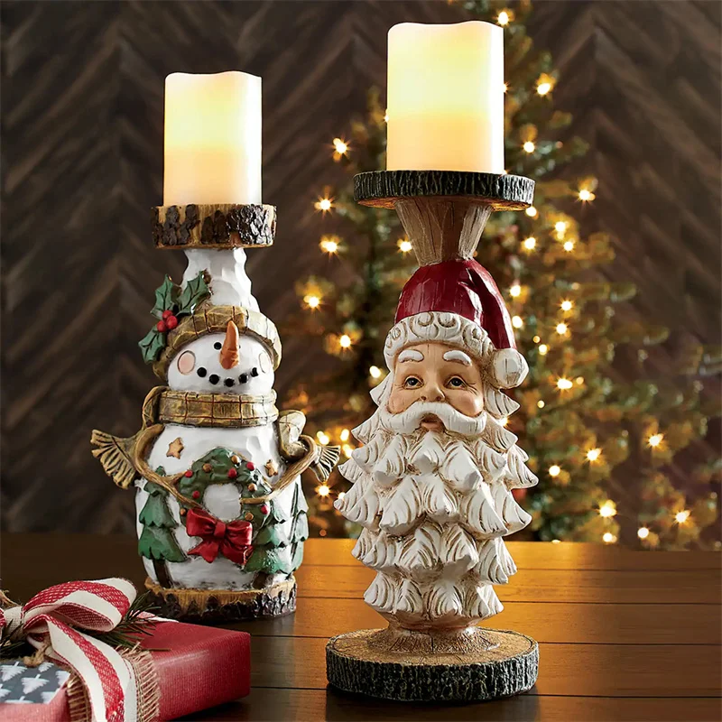 

Christmas Resin Candle Holders Home Decoration Santa Claus Snowman Candlestick Decor For Table Desk Candle Stand Ornament Crafts