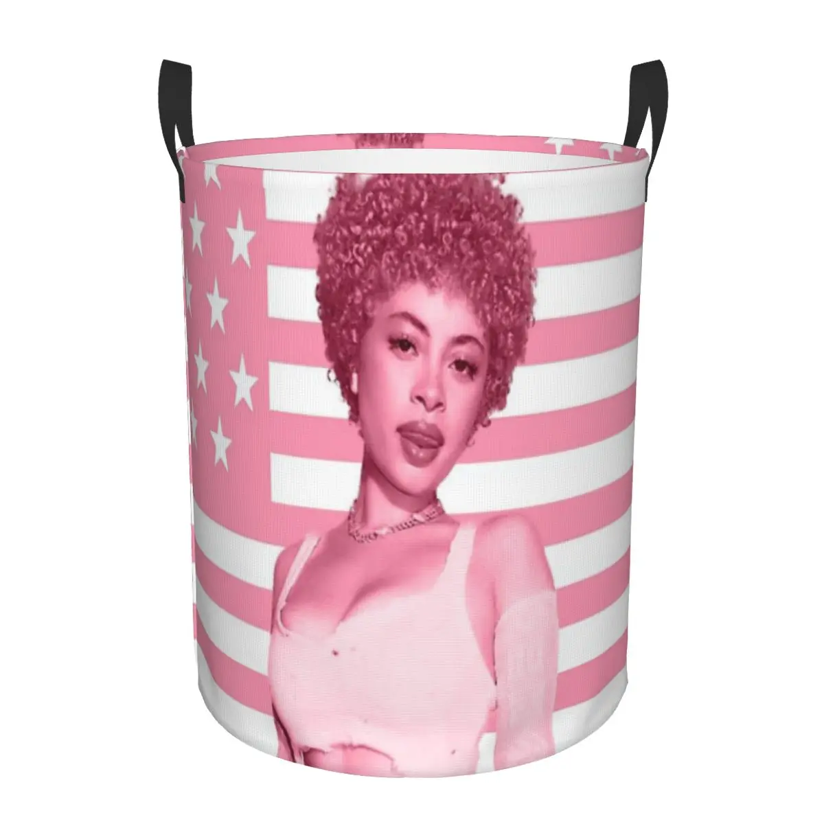 

Круглая Корзина Ice Spice с розовым американским флагом, корзина для хранения, водонепроницаемые игрушки для гостиной