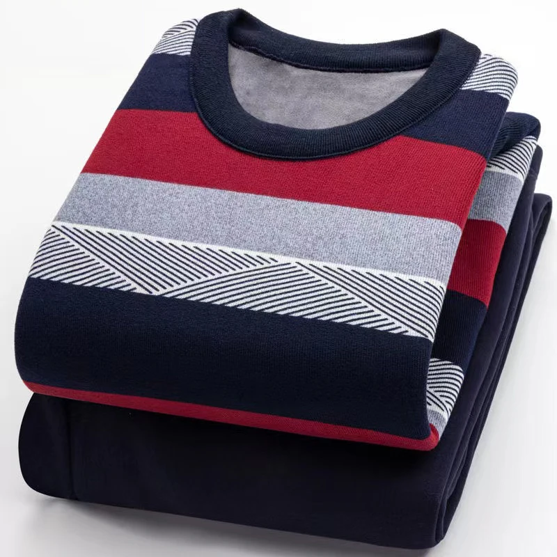 Clothes And Pants Suit Men Thermal Underwear Round Neck Plush Thick Winter Thermal Coat Winter Man Thermal Clothing Solid