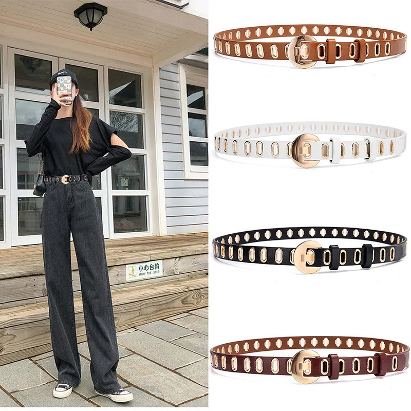 

Belts for Women Hollow Round Pin Buckle Belts Version Simple Casual Female Jeans Belt Ladies Punk Style Personality Waistband