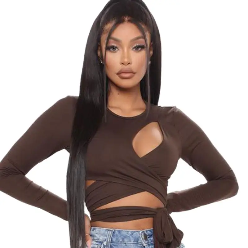 

Hot - Selling Women's Summer New Crop Top Wrap Chest Tie Collar T-shirt