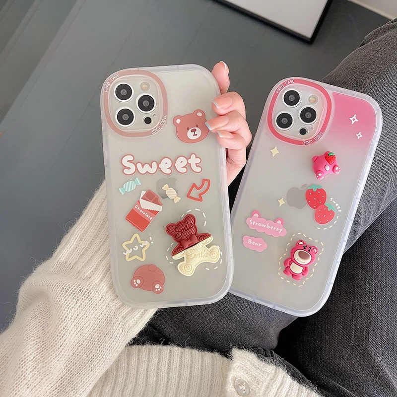 

Disney Lotso 3D Pink Cartoon Phone Case for iPhone 11 12 13 mini pro XS MAX 8 7 Plus X XR Cover