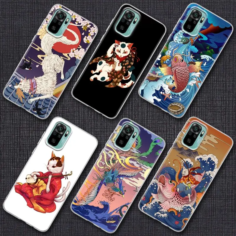 

Myth Legend Art Cat Fox Fish Phone Case For Xiaomi Redmi Note 9s 8 11 7 9 10 Pro 10s 11s Clear Cover Red mi Note 8Pro K40 Cases