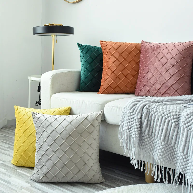 

High Quality Netherlands Velvet Home Use Living Room Pillow Soft Solid Color Decorative Striped Cushion For Sofa Couch Bed Chair