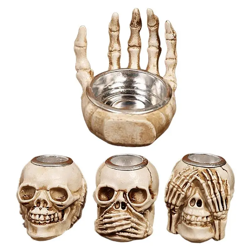 Horror Skeleton Skull Candle Holders Resin Crafts Spooky Tealight For Halloween Christmas Home Party