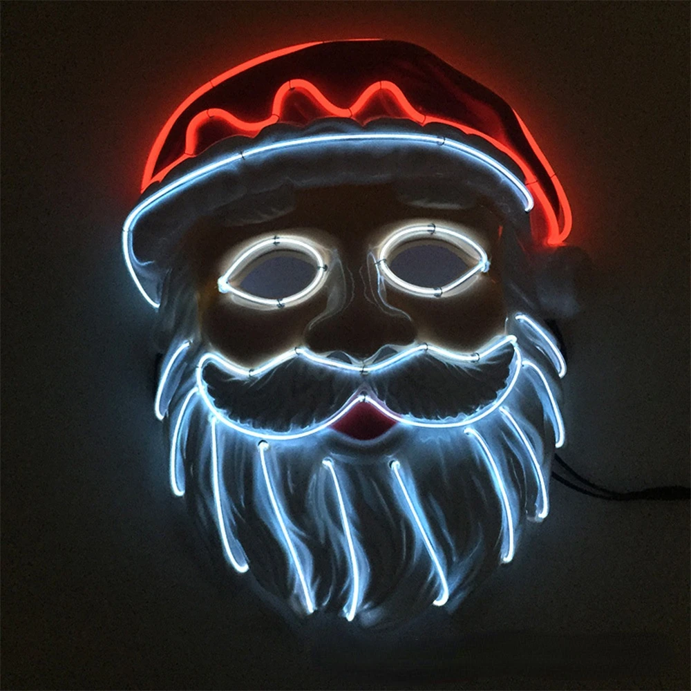 

Neon LED Lighting Father Christmas Mask Santa Claus Cosplay EL Flashing Mask Kriss Kringle Mask for Christmas