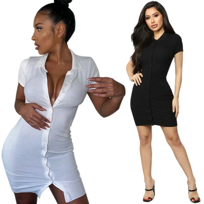 

New Summer Women Sexy Dress Short-Sleeve Lapel Single-Breasted Dress