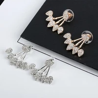 1 pair piercing charming women earrings front rear hanging type water drop rhinestone ear studs jewelry accessory