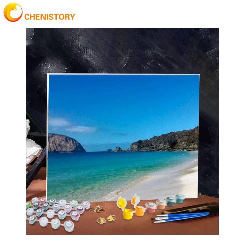 

CHENISTORY Frame Painting By Numbers Beach For Adults Scenery Modern Canvas Painting Picture Hand Painted Home Decor Diy Crafts