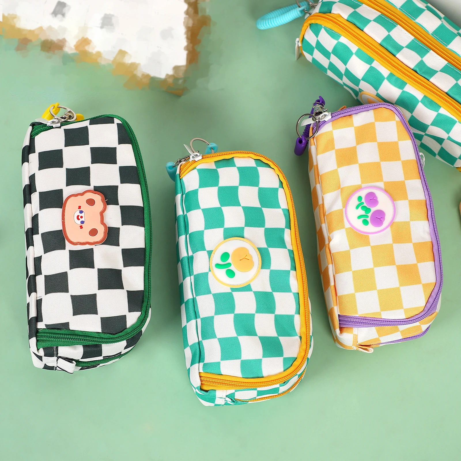 

Модный креативный чехол для карандашей в шахматном стиле большой вместимости, многофункциональный холщовый чехол на молнии для студентов, ...