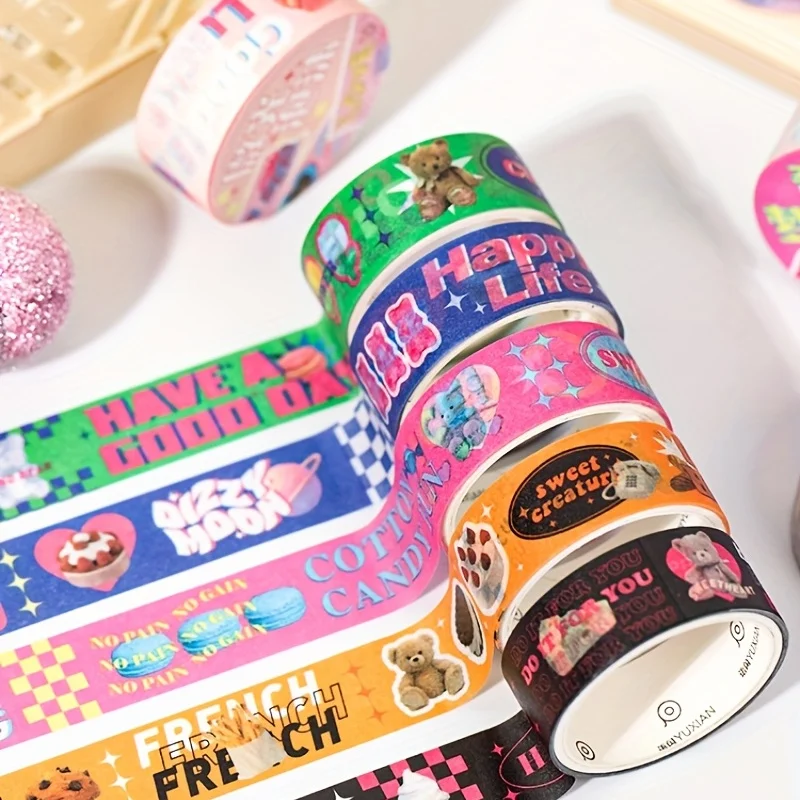 

1 Roll 8 Kinds of Color Matching Cartoon Animal Decorative Washi Tape for Scrapbooking DIY Collage Journaling Material