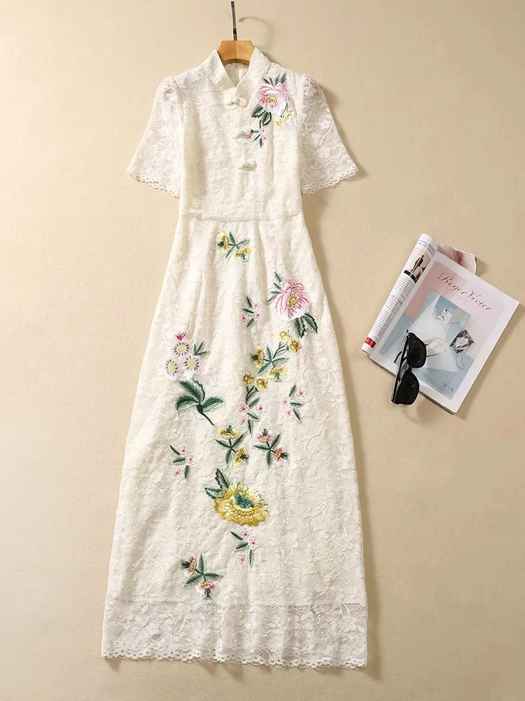 

Runway Autumn Embroidery Long Lace Dresses for Party Women 2023 Elegant Vintage Evening Special Events Vestido Fiesta