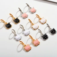 enamel drip cute pink gold color cat girls pendant earrings high quality hoop earrings for women body jewelry set party giveaway