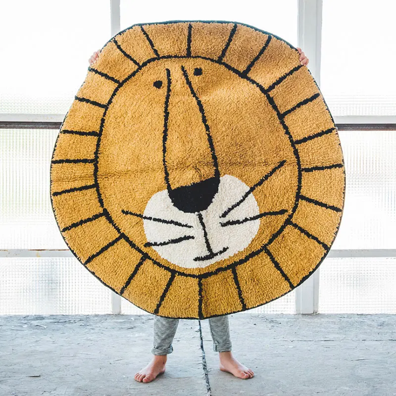 

Round Carpet Bedroom Children's Room Bedside Blanket Cartoon Little Lion Thick Short Pile Living Room Carpet Mat small rug