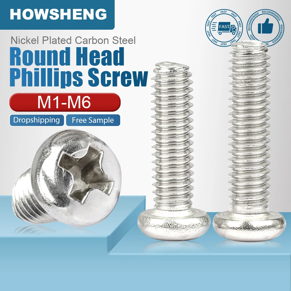 

HOWSHENG 10-200 шт. крестовые винты с круглой головкой крестовые Винты M3 M4 M5 M6 никелированные M1 M1.2 M1.7 M2 маленькие винты для электроники