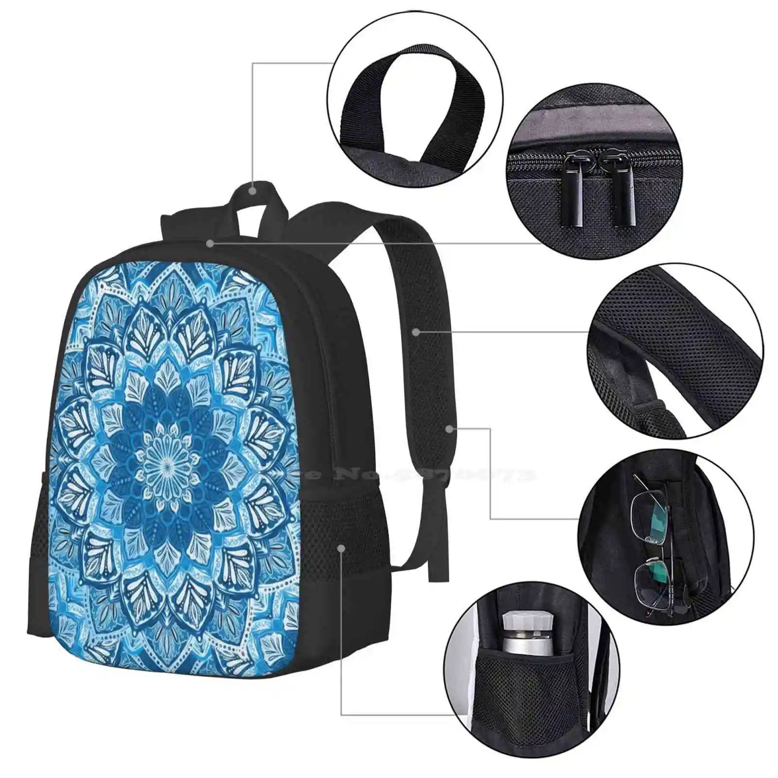 Boho Mandala в монохромном сине-белом цвете лидер продаж школьный рюкзак модные сумки