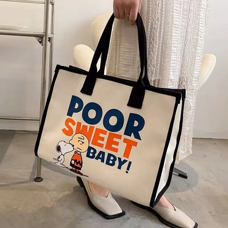 

Kawaii Snoopy Tote Canvas Bag High Capacity Cartoon Anime Cute Girls Heart Zipper Study Work Accessories Shoulder Bag Toys Gifts