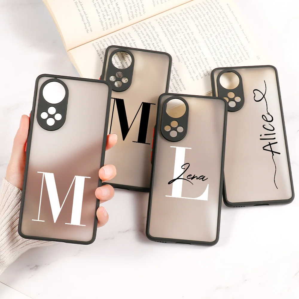 

DIY Custom Name Letter Case For Huawei P30 Lite Capa Honor 50 10X Lite 10i 20i 20s 30s 20 Pro 8X 9A 9X Y6P Y8P P40 Pro P50 Cover