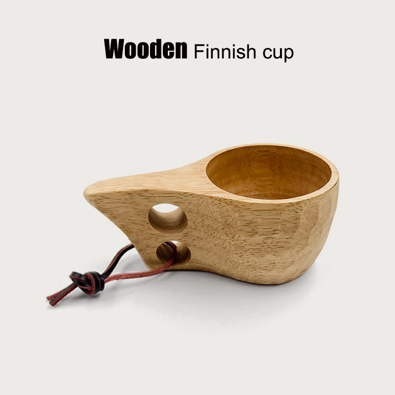 

Nordic Wood Cup Finland Cup Outdoor Camping Coffee Cup Rubber Wood Cup Creative Tea Cup Vintage Handle Cup
