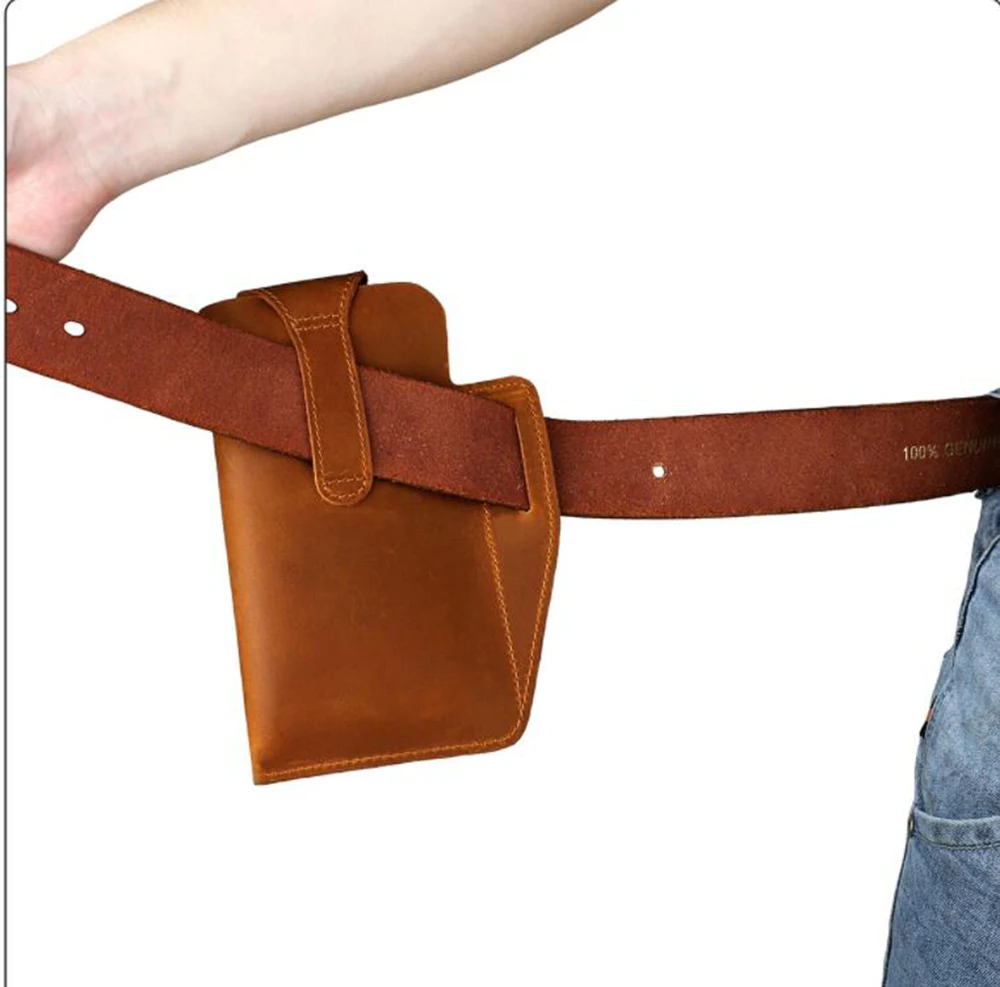 6102 Outdoor Men's vintage   Wear belt mobile phone Fanny pack  PU  leather  sports tactical  Mobile phone waist bag