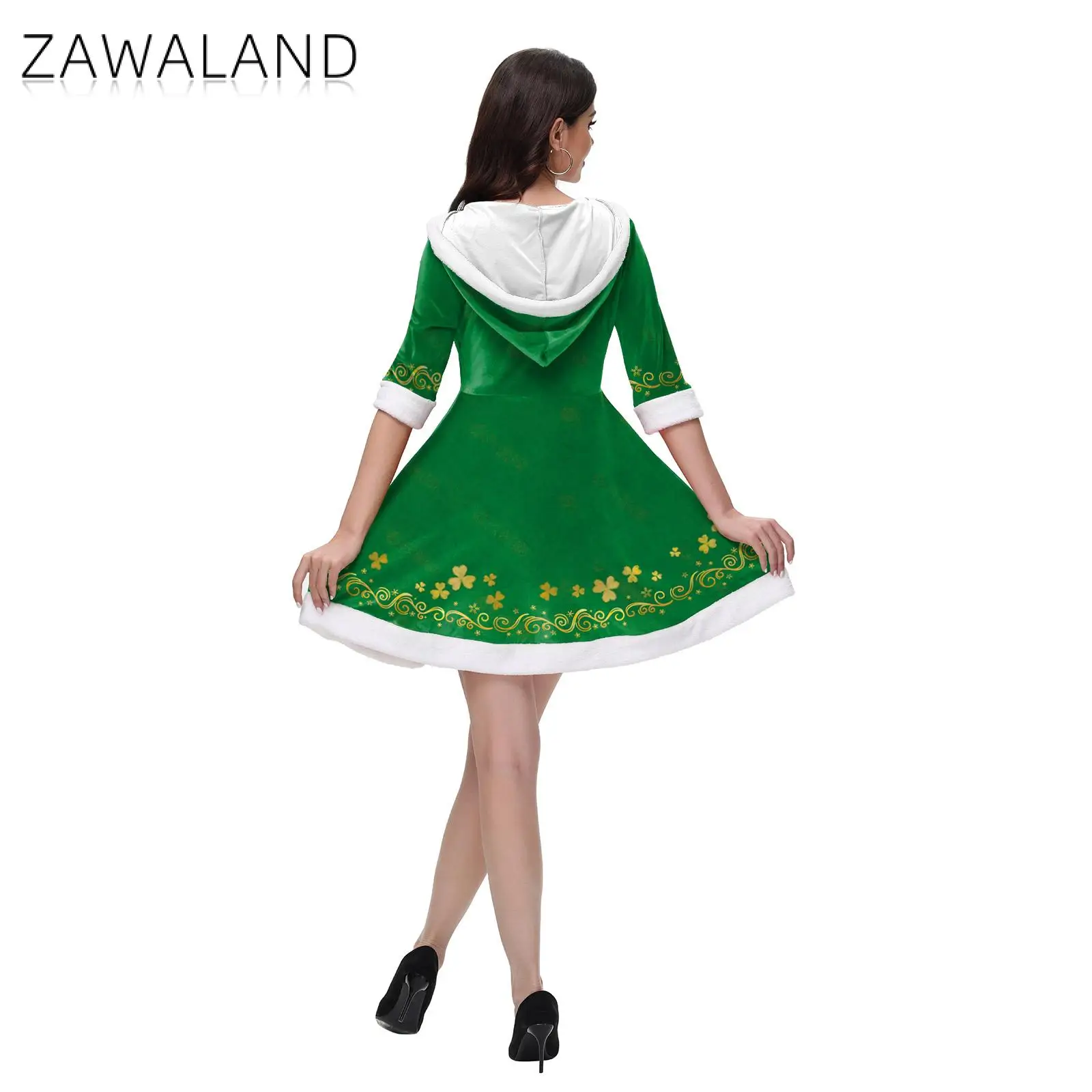 Зеленое платье с капюшоном Zawaland ирландский фестиваль вечерние наряд эльфа