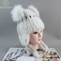 Hot Sale Women Outdoor Warm Real Mink Fur Hats Hand Knitted Lady 100% Natural Mink Fur Ear Protection Cap Winter Real Fur Hat