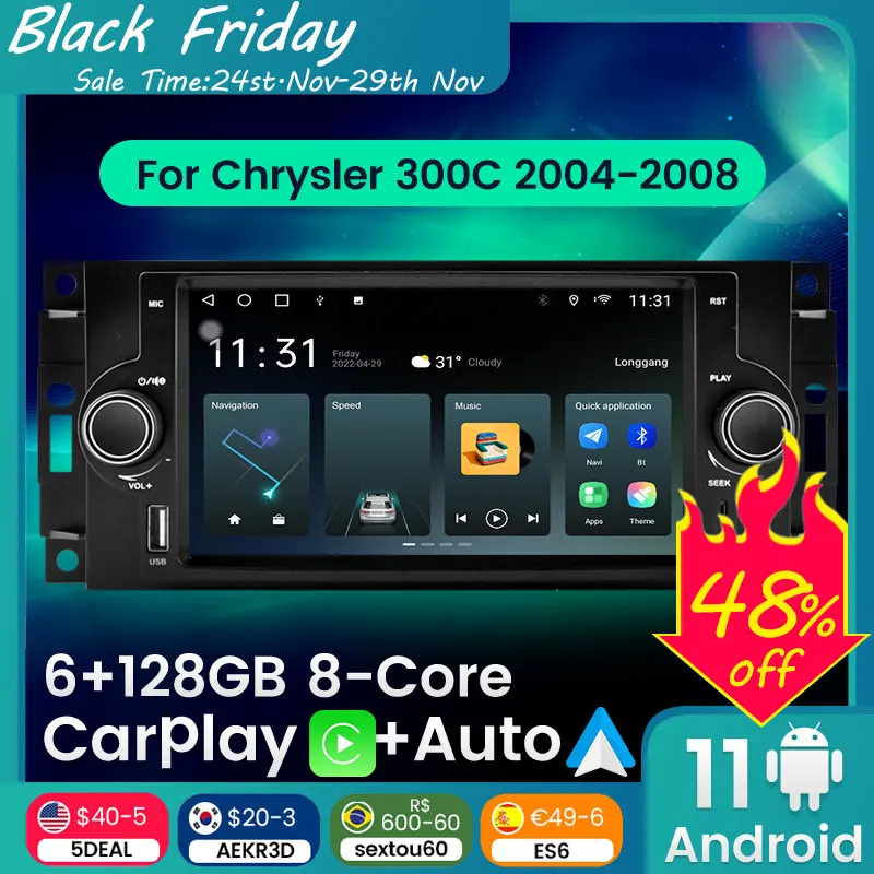 

Carplay+Auto Car Radio For Chrysler 300C Cruiser Dodge RAM Charger Magnum jeep grand cherokee wk2 Compass Android Headunit 4G