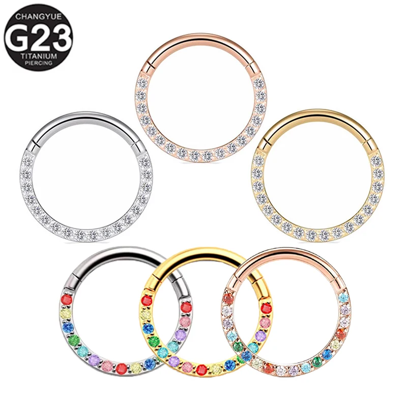 

G23 Titanium 7 Colour Zircon Earrings Septum Piercing Nose Rings Clickers Lip Rings Cartilage Tragus Helix Piercing Body Jewelry